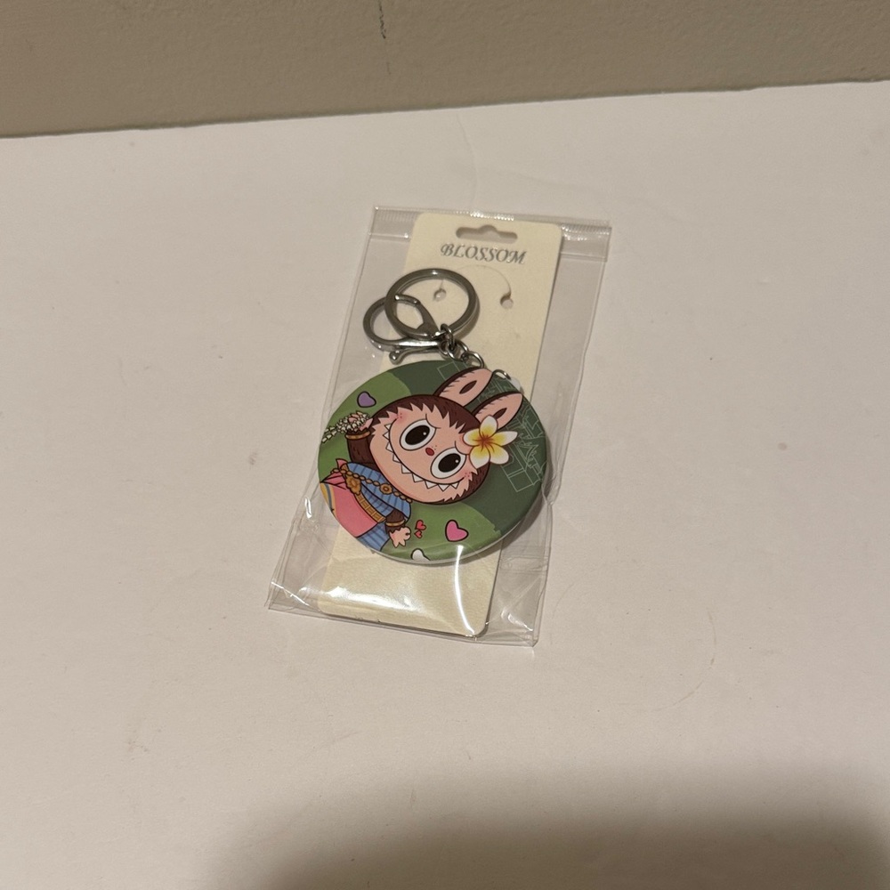 Labubu Double-Sided Mirror/Keychain/Purse Charm with Flower
